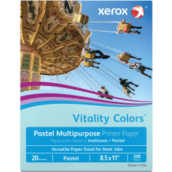 Xerox Vitality Colors Multi-Use Printer & Copy Paper, 1 Ream, Blue, Letter (8.5in x 11in), 500 Sheets Per Ream, 20 Lb, 30% Recycled