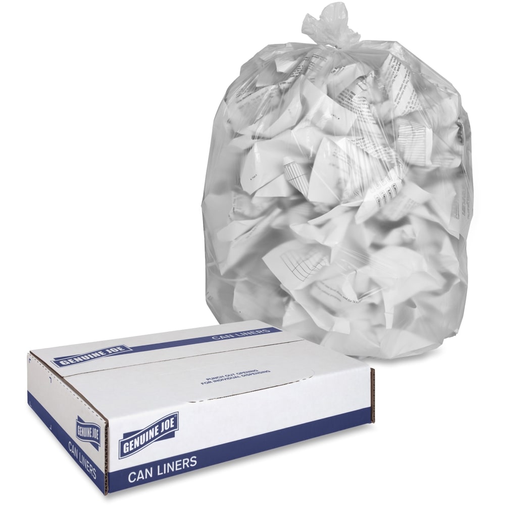 Genuine Joe High-Density Can Liners, 0.63 mil, 56 Gallons, Clear, Box Of 200