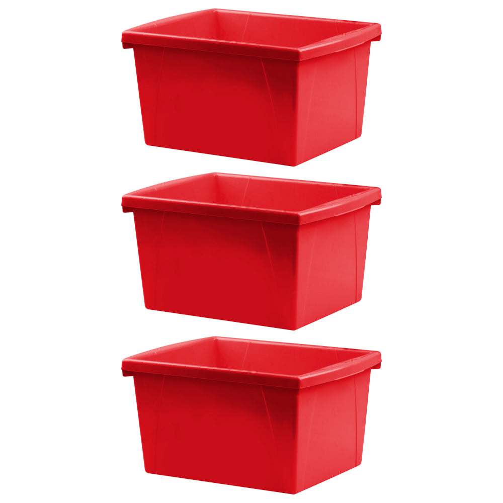 Storex Classroom Storage Bins, 4 Gallon, 7-15/16inH x 11-5/16inW x 13-5/8inD, Red, Pack Of 3 Bins
