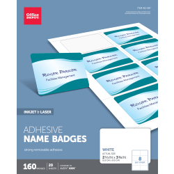 Office Depot Brand Adhesive Name Badges, 2-1/3in x 3-3/8in, White, Pack Of 160