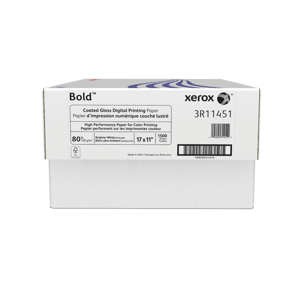 Xerox Bold Digital Coated Gloss Printing Paper, Ledger (11in x 17in), 94 Brightness, 80 Lb, FSC Certified, White, 500 Sheets Per Ream, 3 Reams
