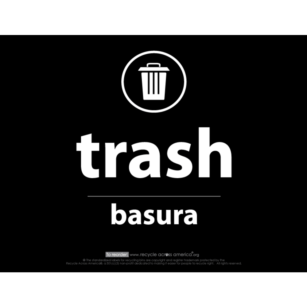 Recycle Across America Trash Standardized Recycling Labels, TRASH-8511, 8 1/2in x 11in, Black