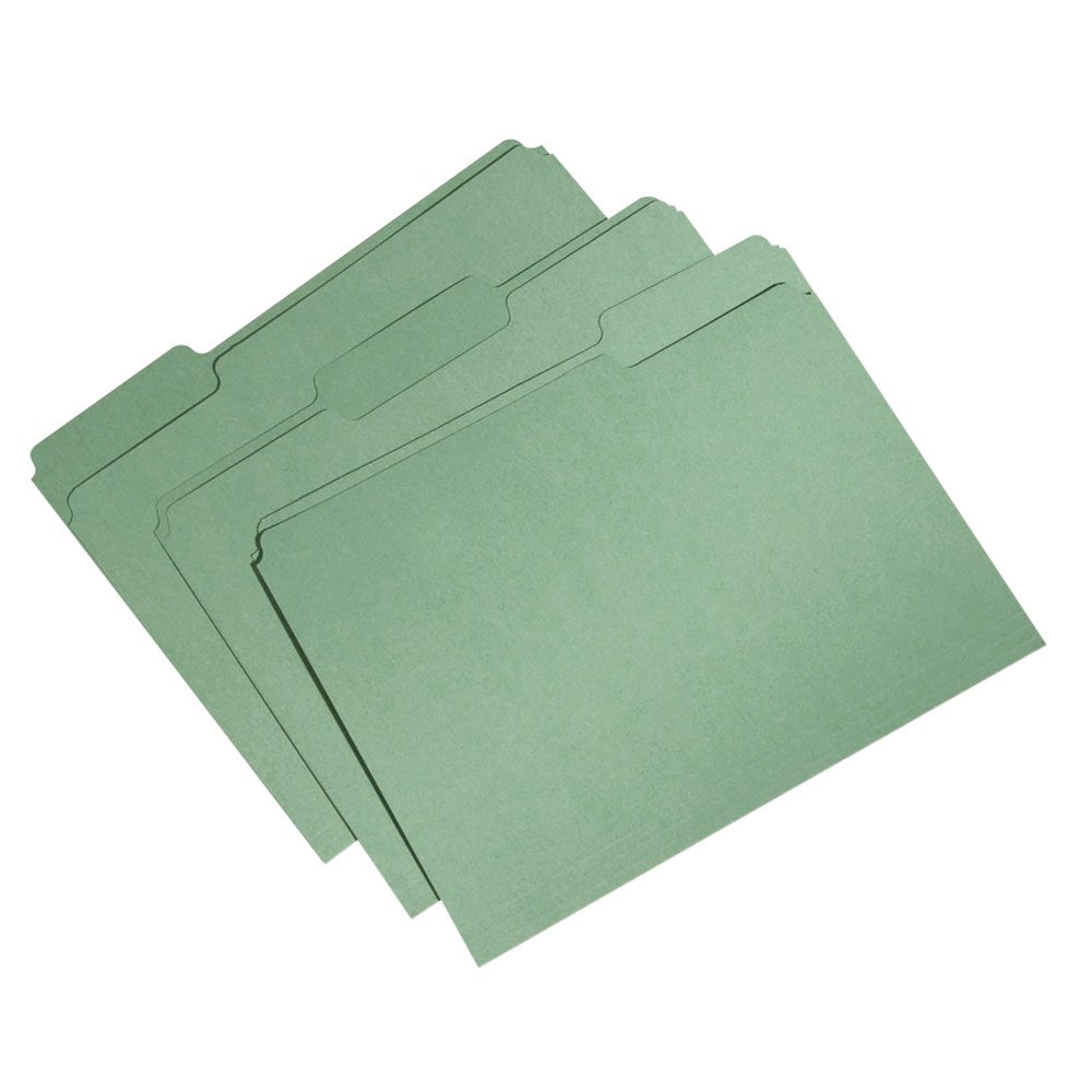 SKILCRAFT Single-Ply Top File Folders, 100% Recycled, Green, Box Of 100 (AbilityOne 7530-01-566-4132)