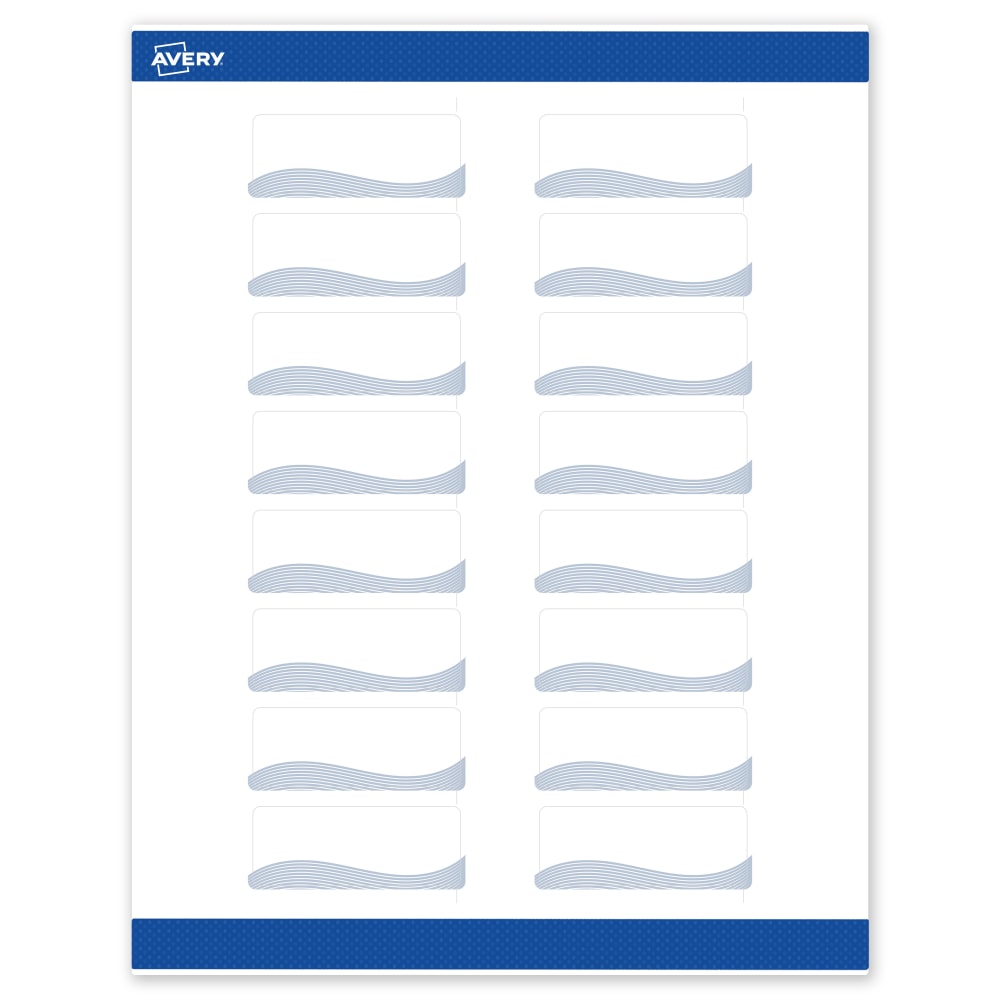 Avery Printable Labels With Sure Feed Technology, S00-ETX, Rectangle, 1in x 2-5/8in, Matte White With Preprinted Blue Waves Design, Pack Of 160