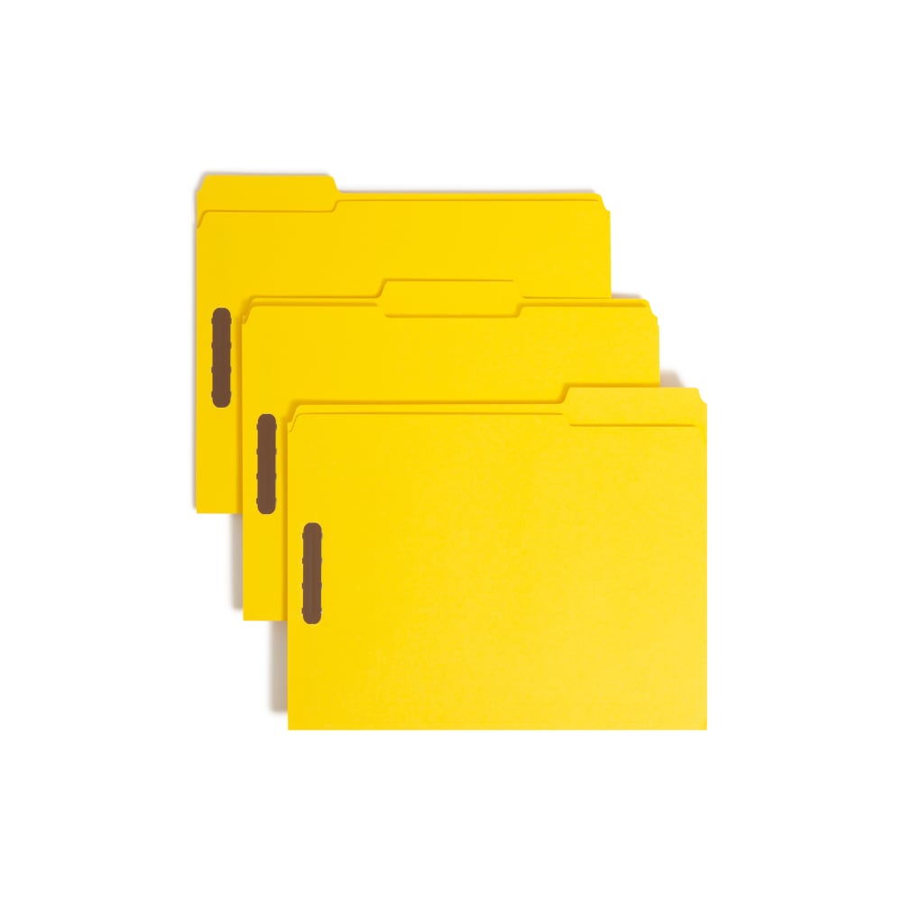 Smead Color Reinforced Tab Fastener Folders, Letter Size, 1/3 Cut, Yellow, Pack Of 50