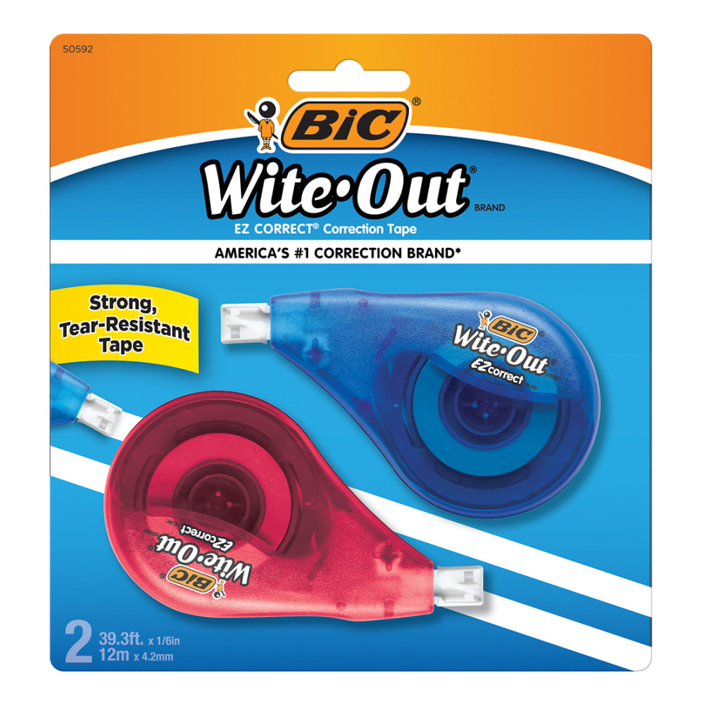 BIC Wite-Out EZ Correct Correction Tape, White, No Dry Time, Tear Resistant Tape, 2-Count