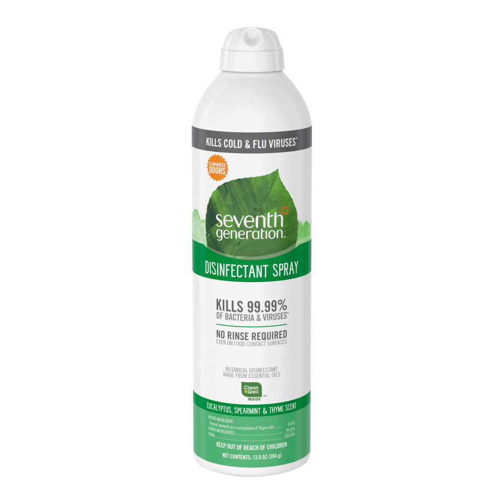 Seventh Generation Disinfectant Cleaner, Spray, 13.9 fl oz, Eucalyptus Spearmint & Thyme Scent, Case of 8 - Clear