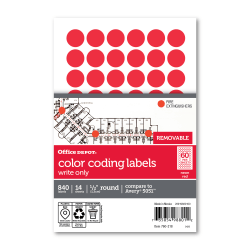 Office Depot Brand Removable Round Color-Coding Labels, OD98801, 1/2in Diameter, Red Glow, Pack Of 840