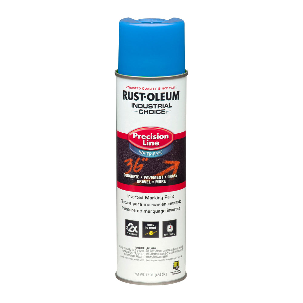 Rust-Oleum Industrial Choice M1800 System Water-Based Precision Line Inverted Marking Paint, 17 Oz, Fluorescent Blue, Pack Of 12 Cans