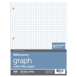 Office Depot Brand Notebook Filler Paper, 8in x 10-1/2in, Quadrille Ruled, White, Pack Of 400 Sheets