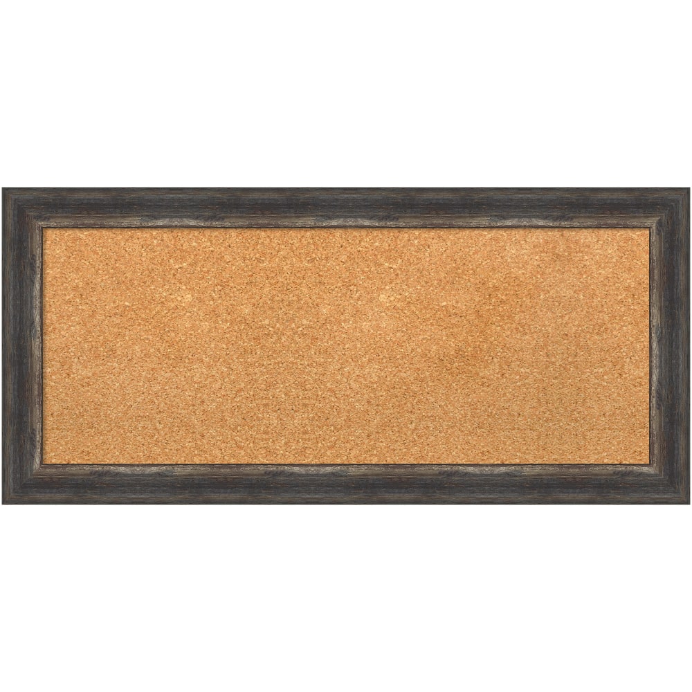 Amanti Art Rectangular Non-Magnetic Cork Bulletin Board, Natural, 33in x 15in, Bark Rustic Char Narrow Plastic Frame