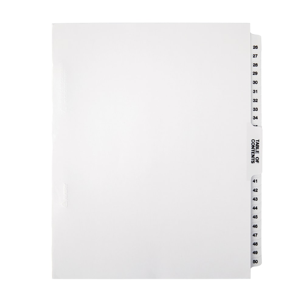 Office Depot Brand Legal Index Exhibit Unpunched Dividers With Laminated Tabs, Black/White, Numbered 26-50