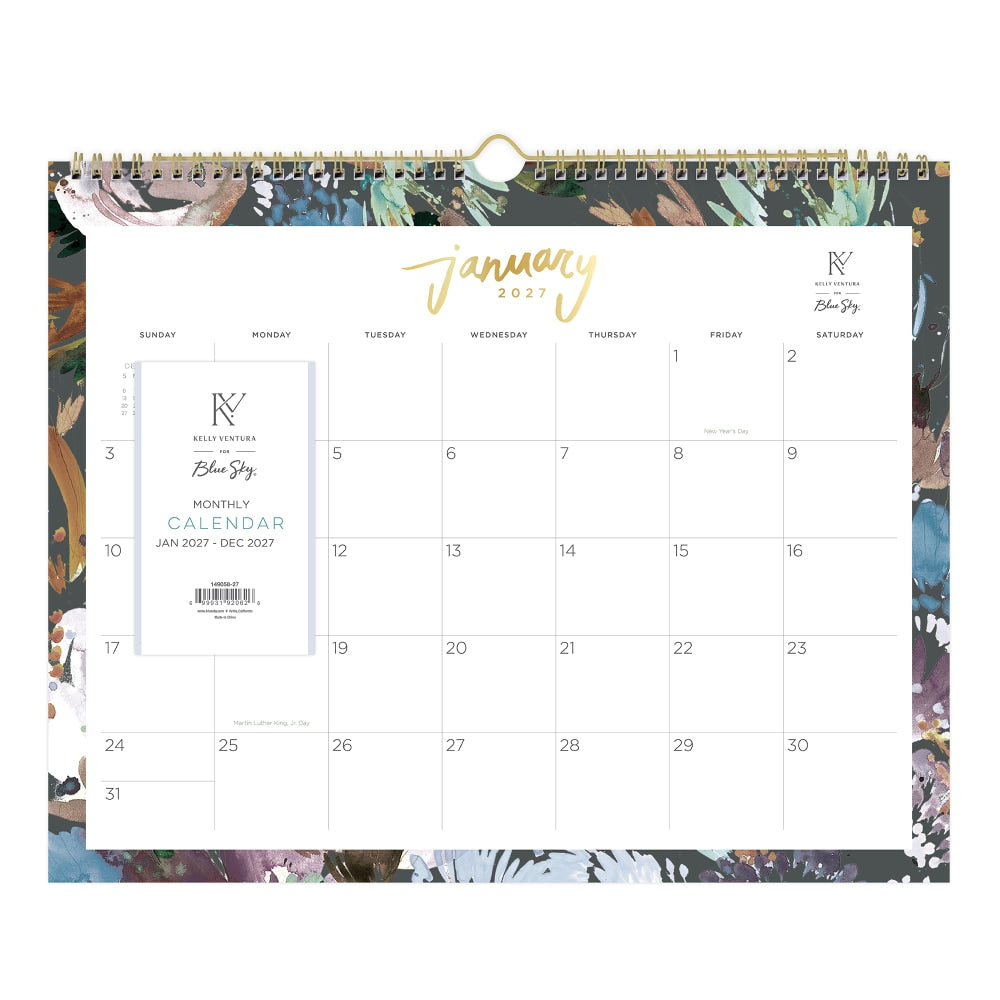 2027 Blue Sky Midnight Garden Monthly Wall Calendar, 15x12, 0%, Midnight Garden, Jan-Dec, RY27