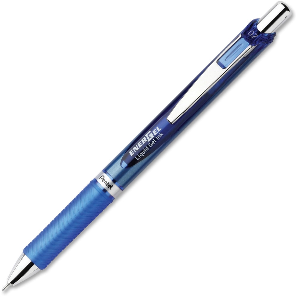 Pentel EnerGel RTX Liquid Gel Pen, Medium Point, 0.7 mm, Blue, Silver Barrel, Blue Ink