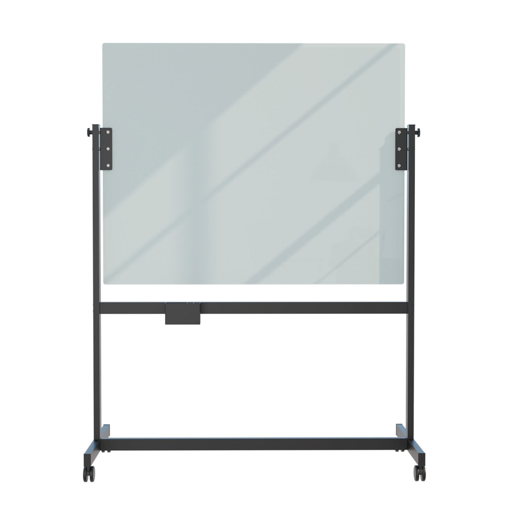 U Brands Magnetic Glass Dry-Erase Board Rolling Easel, 48in X 40in, White Frosted Surface, Actual Size 49in X 41in (2914U00-01)