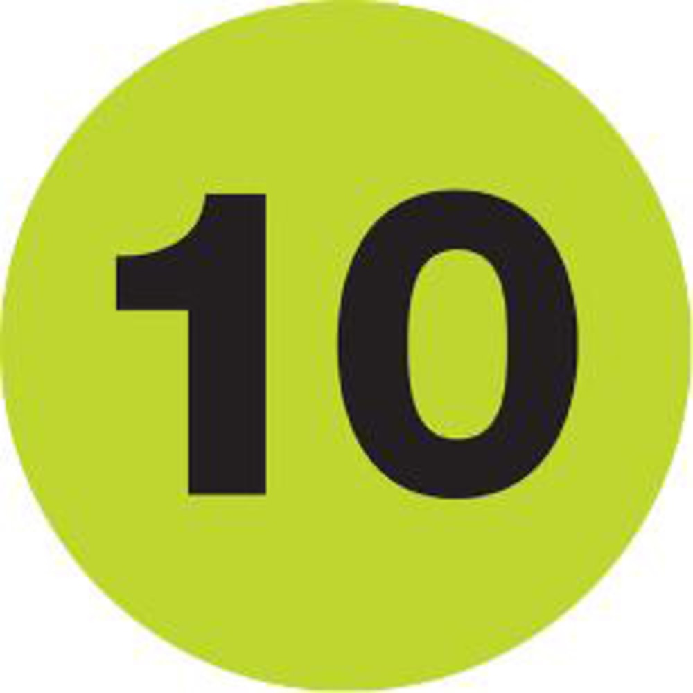 Tape Logic Fluorescent Green - "10in Number Labels 2in, DL6778, Roll of 500
