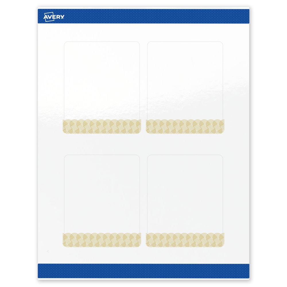 Avery Printable Labels With Sure Feed Technology, S00-EWT, Rectangle, 4in x 3-1/3in, Glossy White With Preprinted Gold Lace Trim Pattern, Pack Of 40