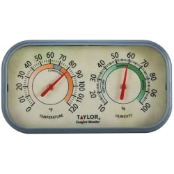 Taylor Thermometer with Humidity Meter - 0 deg.F (-17.8 deg.C) to 120 deg.F (48.9 deg.C) - Easy to Read, Humidity Indicator - For Indoor - Assorted