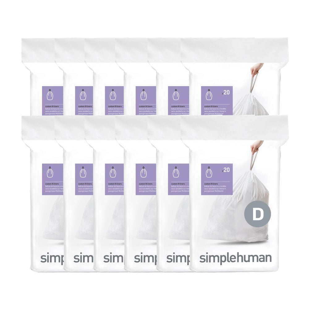 simplehuman Custom-Fit 0.3-mil Can Liners, 5.3 Gallons, White, Pack Of 240