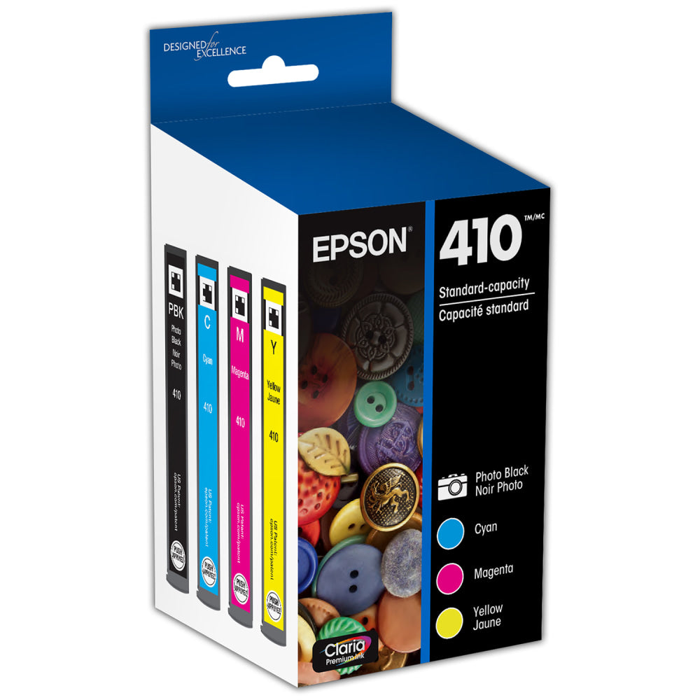 Epson 410 Claria Premium Black And Cyan, Magenta, Yellow Ink Cartridges, Pack Of 4, T410520-S