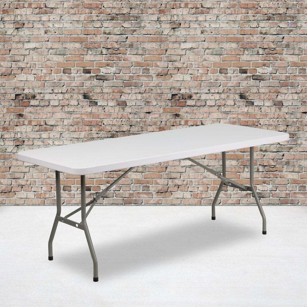 Flash Furniture Elon Plastic Folding Table, 29inH x 30inW x 72inD, Granite White