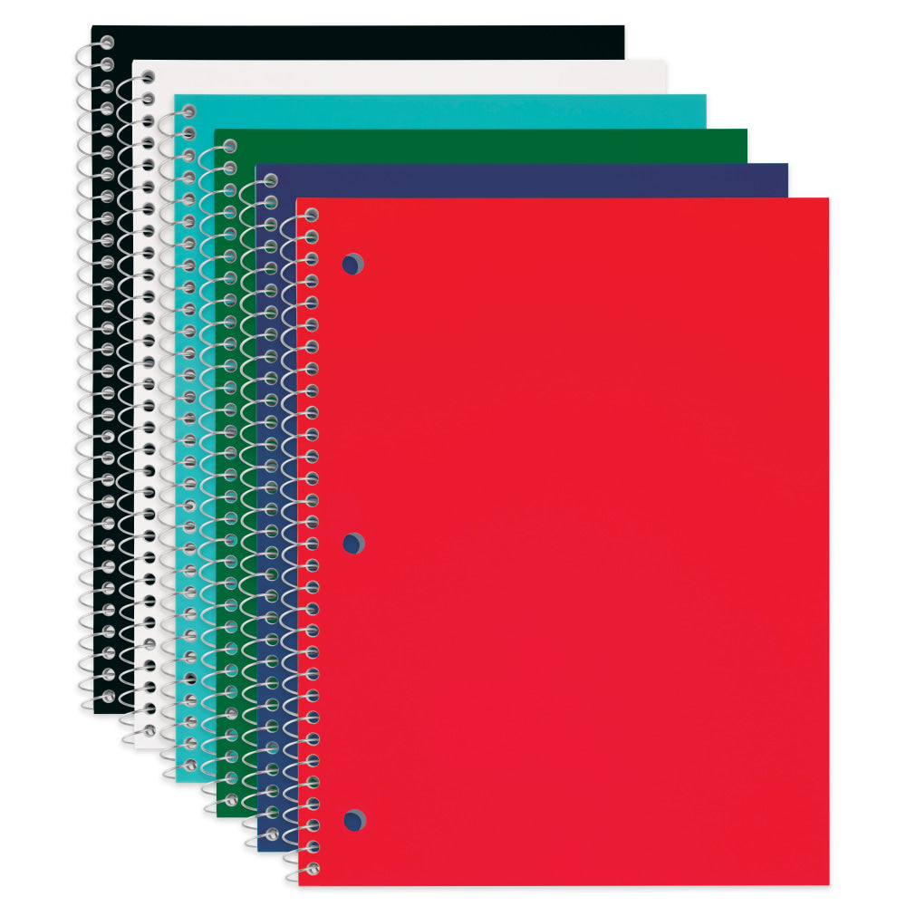 Just Basics Poly Spiral Notebook, 8in x 10-1/2in, 1 Subject, Wide Ruled, 70 Sheets, Assorted, Pack Of 6