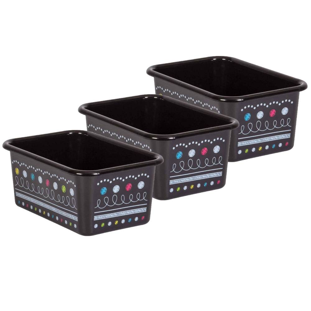 Teacher Created Resources Small Plastic Storage Bins, 5inH x 11-3/8inW x 7-3/4inD, Chalkboard Brights, Pack Of 3