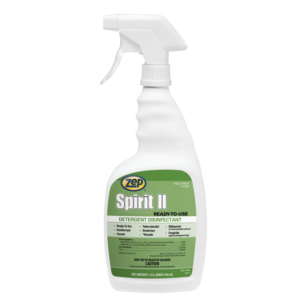 Zep Spirit II Ready-To-Use Disinfectant, 32 Oz, Citrus Scent, Carton Of 12 Spray Bottles