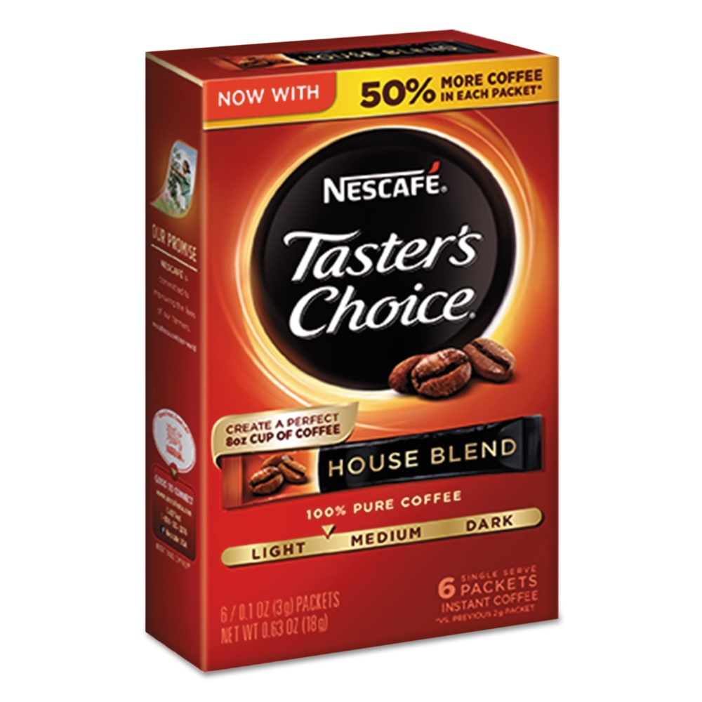 Nescafe Tasters Choice Decaf House Blend Instant Coffee, 0.1 Oz, 6 Sticks Per Box, Carton Of 12 Boxes