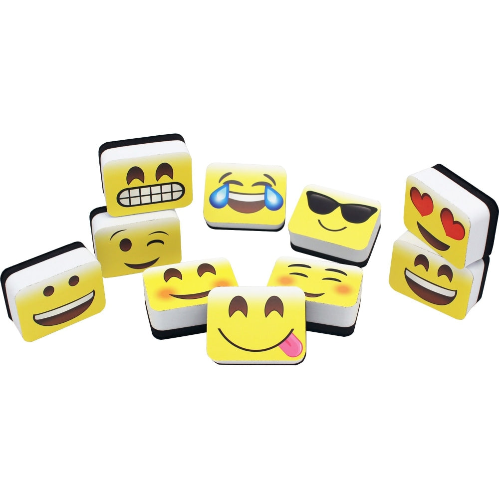Ashley Emojis Mini Whiteboard Erasers, 2in x 1.25in, Multicolor, Pack Of 10