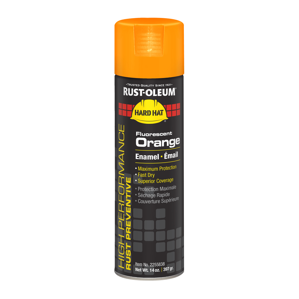 Rust-Oleum Hard Hat High Performance V2100 System Rust Preventive Enamel Spray Paint, 14 Oz, Gloss Fluorescent Orange, Case Of 6 Cans