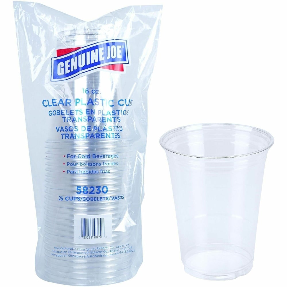 Genuine Joe 16 oz Clear Plastic Cups - 16 fl oz - Clear - Plastic - Cold Drink, Beverage - 25 / Pack