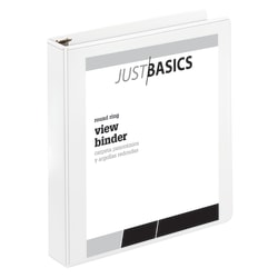 Just Basics Basic View 3-Ring Binder, 1 1/2in Round Rings, White