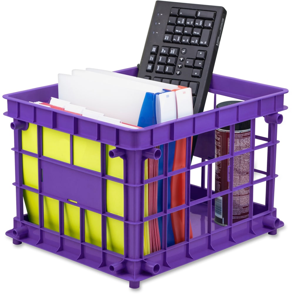 Storex Stackable Storage Crates, Medium Size,  11 2/10in x 14 3/10in x 17 3/10in, Assorted Colors, Set Of 3