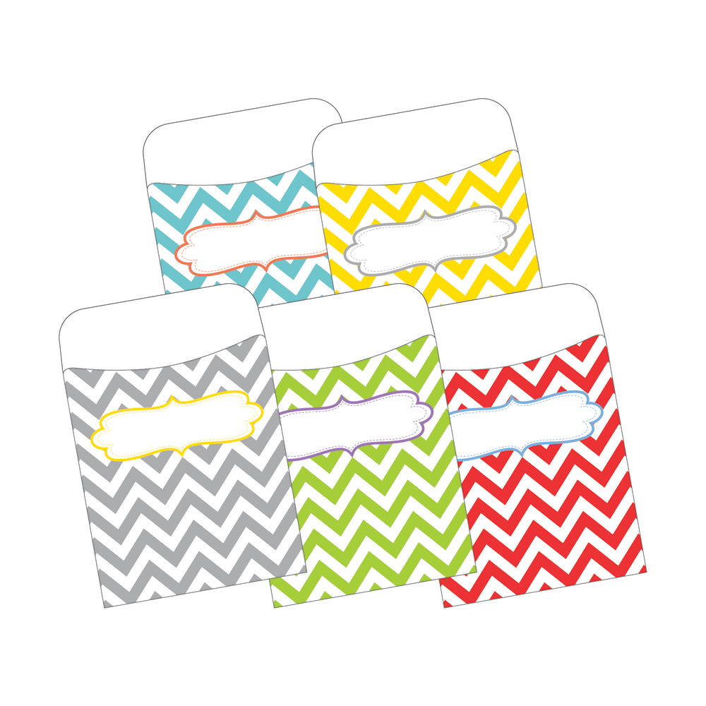Barker Creek Peel & Stick Library Pockets, 3 1/2in x 5 1/8in, Chevron Beautiful, Pack Of 30