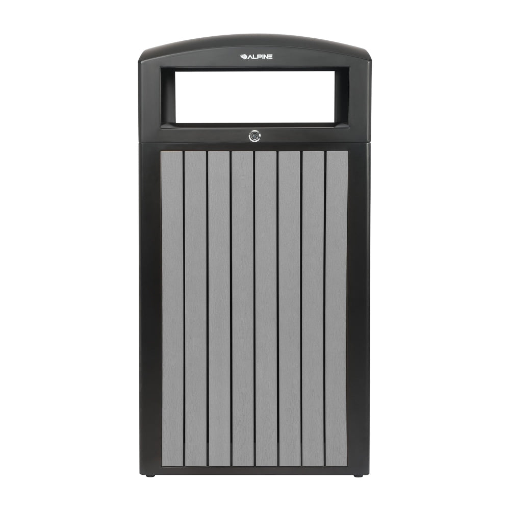 Alpine Slatted Plastic Panel Outdoor Trash Can, 40 Gallon, 40-15/16inH x 21-5/16inW x 21-5/16inD, Gray