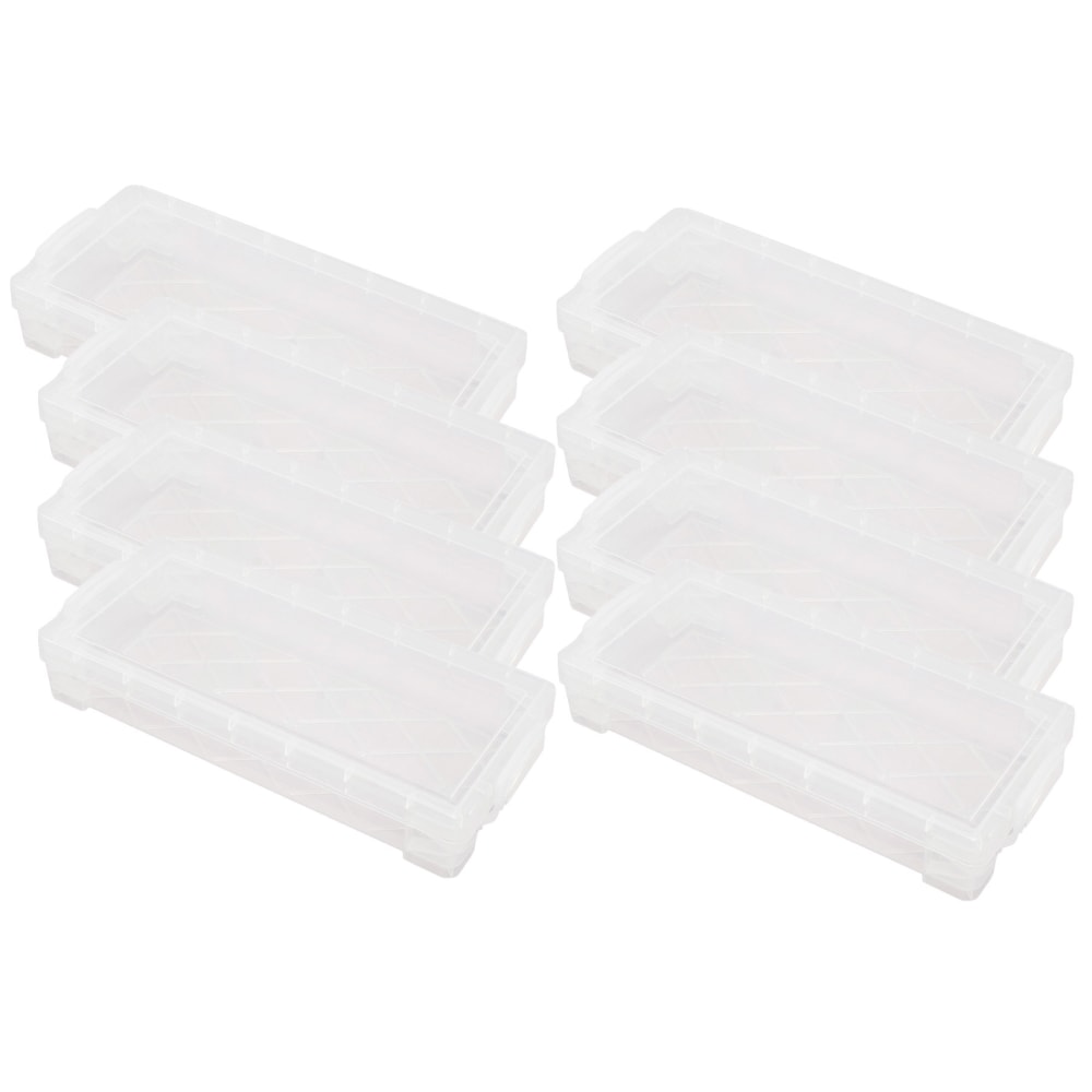 Super Stacker Pencil Boxes, 1-5/8inH x 3-3/4inW x 8-3/8inD, Clear, Pack Of 8 Pencil Boxes