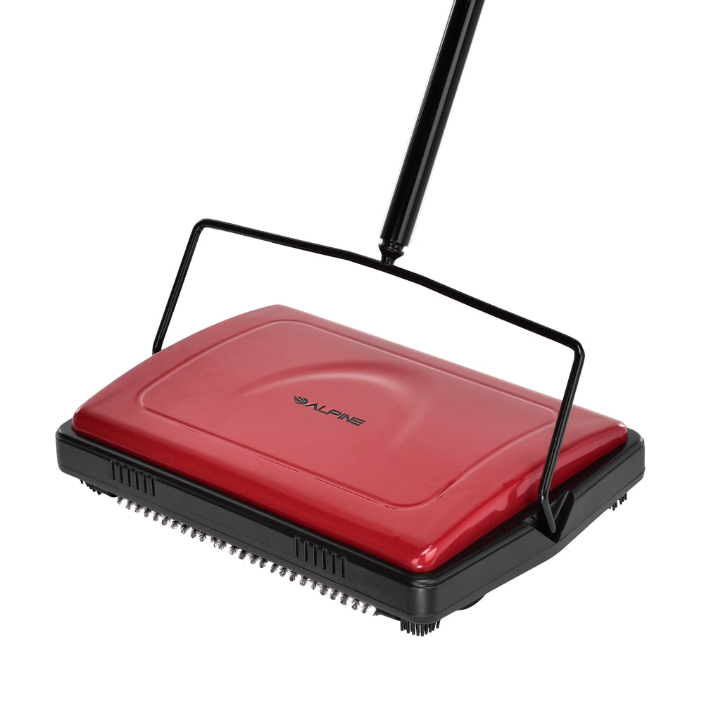Alpine Industries Manual Triple-Brush Floor And Carpet Sweeper, 42-1/2inH x 11-1/16inW x 7-15/16inD, Red