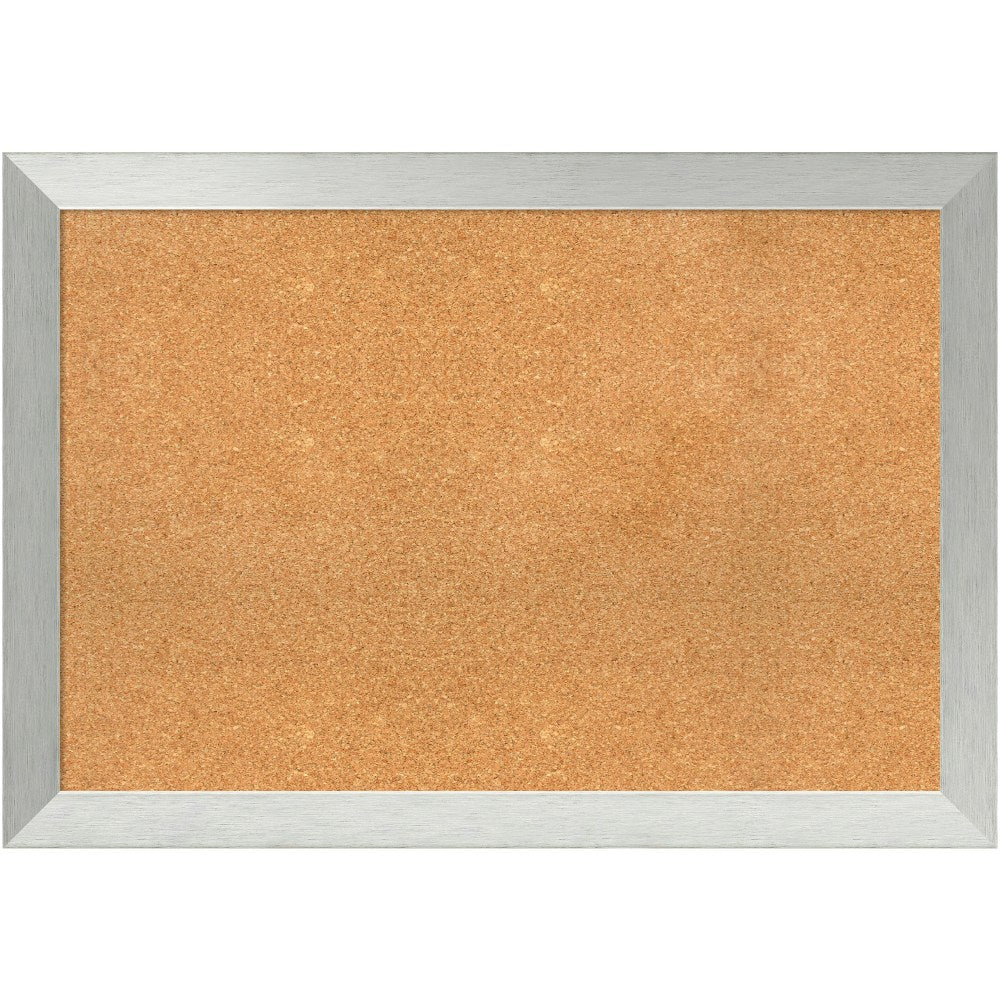 Amanti Art Cork Bulletin Board, 28in x 40in, Natural, Brushed Sterling Silver Wood Frame