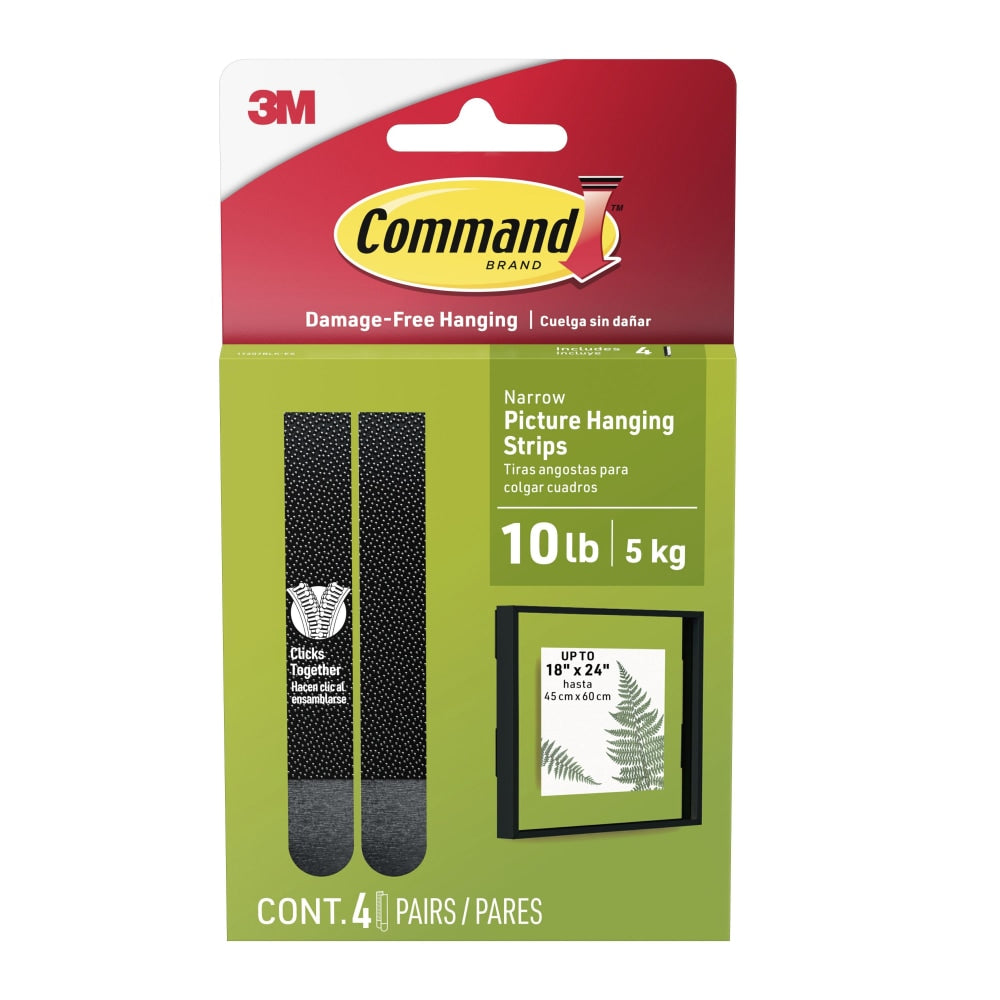 Command Narrow (10lb) Picture Hanging Strips, Black, 4 Pairs (8 strips), 17207BLKES