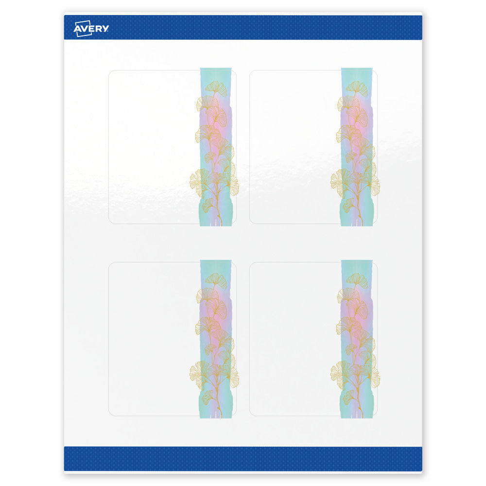 Avery Printable Labels With Sure Feed Technology, S00-EVD, 4in x 3-1/3in, Glossy White With Preprinted Watercolor/Gold Leaf Design, Pack Of 40