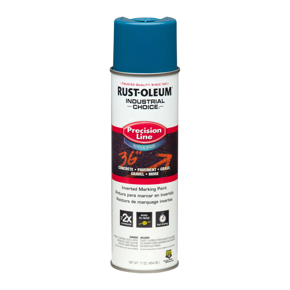 Rust-Oleum Industrial Choice M1800 System Water-Based Precision Line Inverted Marking Paint, 17 Oz, APWA Caution Blue, Pack Of 12 Cans