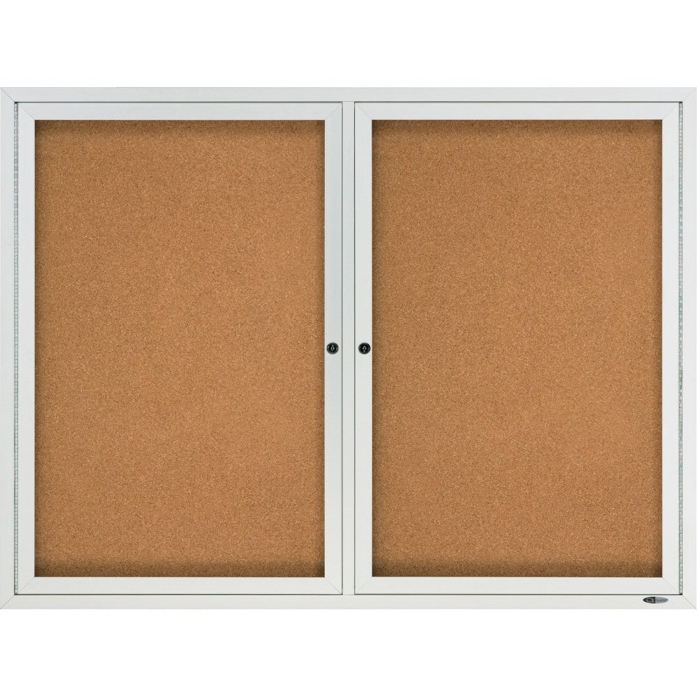 Quartet Enclosed Outdoor 2-Door Bulletin Board, 36in x 48in, Aluminum Frame With Silver Finish