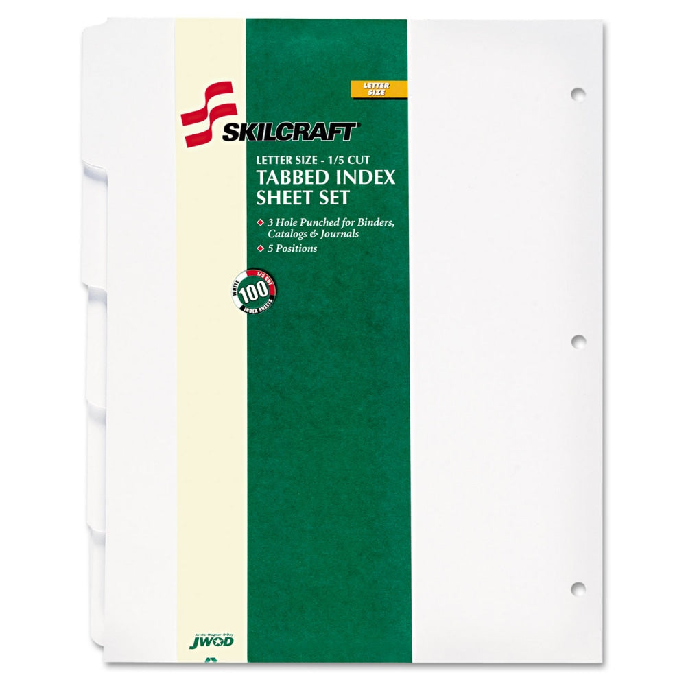 SKILCRAFT Loose-leaf Binder Index Sheet Set, 100x Divider(s), 5 Tab(s)/Set - 8.5in Dividerx 11in Divider, 3 Hole Punched, White Tab(s) - 100 / Box