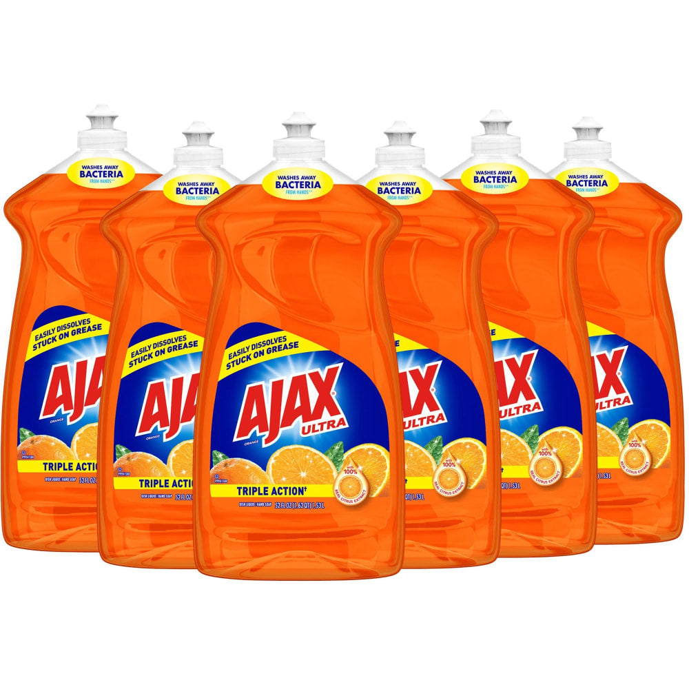 AJAX Triple Action Dish Liquid, 52 Oz, Orange, Carton Of 6 Bottles