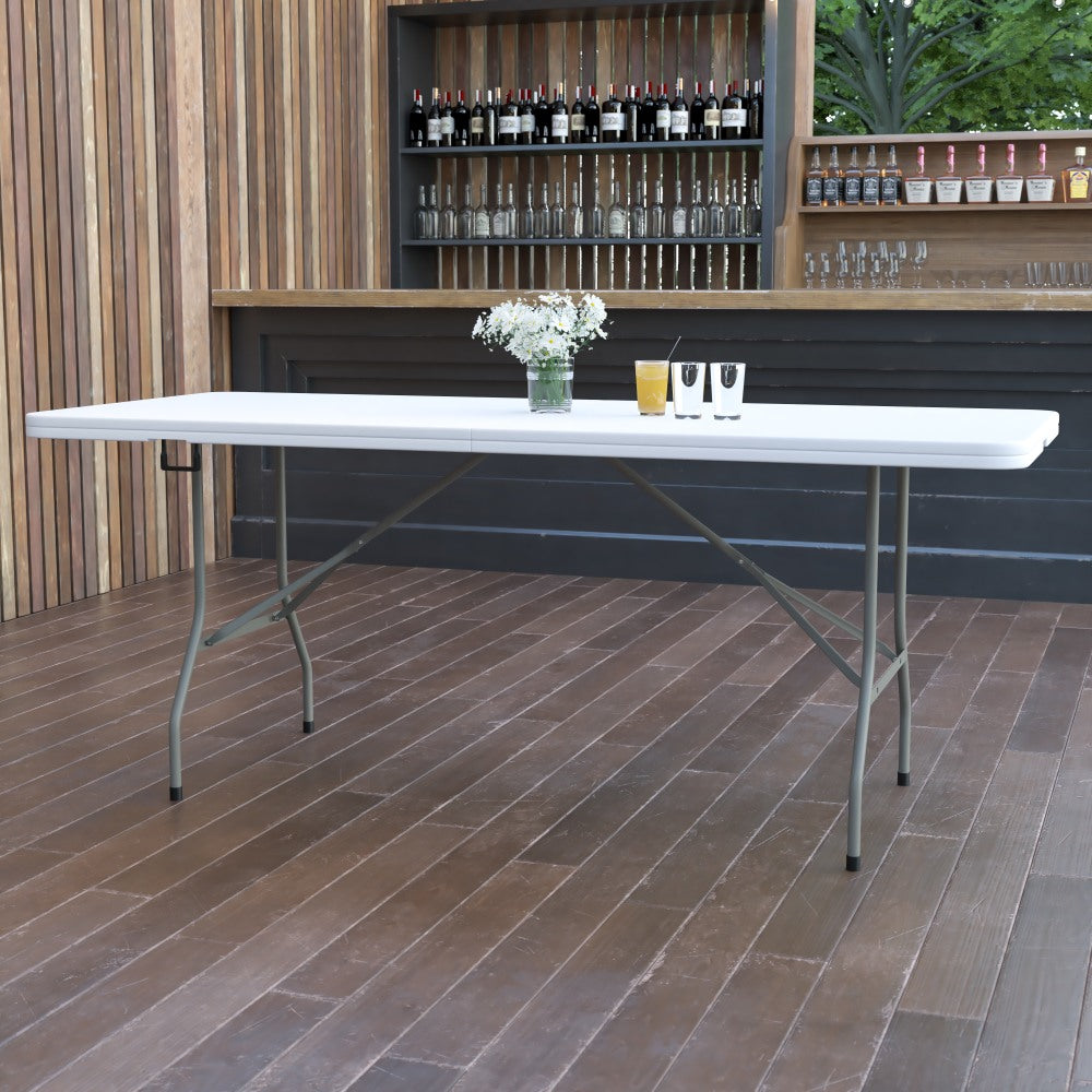 Flash Furniture Bi-Fold Plastic Banquet And Event Table, 29inH x 30inW x 72inD, Granite White