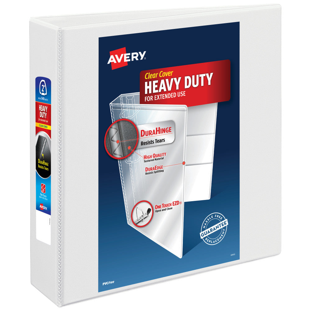 Avery Heavy-Duty View 3 Ring Binder, 2in One Touch EZD Rings, White, 1 Binder
