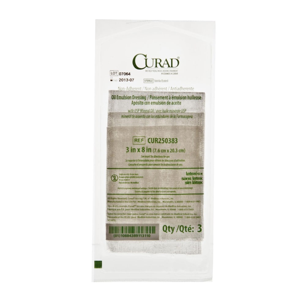 CURAD Sterile Oil Emulsion Non-Adherent Gauze, 3in x 8in, White, Pack Of 648