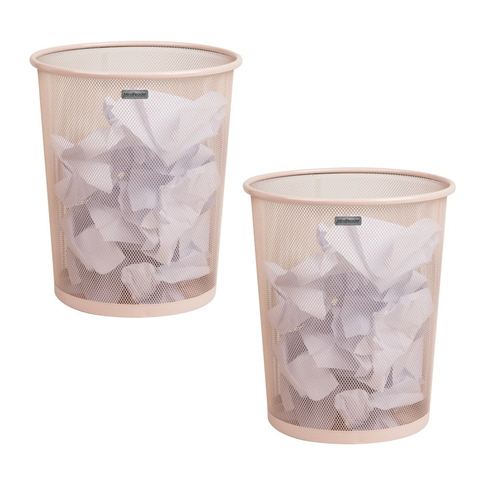Mind Reader Metal Mesh Trash Cans, 4.4 Gallon, 13-3/4inH x 11-1/2inW x 11-1/2inD, Pink, Pack Of 2 Cans
