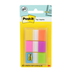 Post-it Flags, 1in x 1 7/10in, Assorted Electric Glow Colors, Pack Of 60 Flags